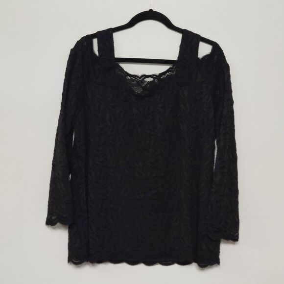 Chico's Black Cold Shoulder Poplin Sleeve Knit Top Size 3 XL/16-18 - Picture 3 of 5